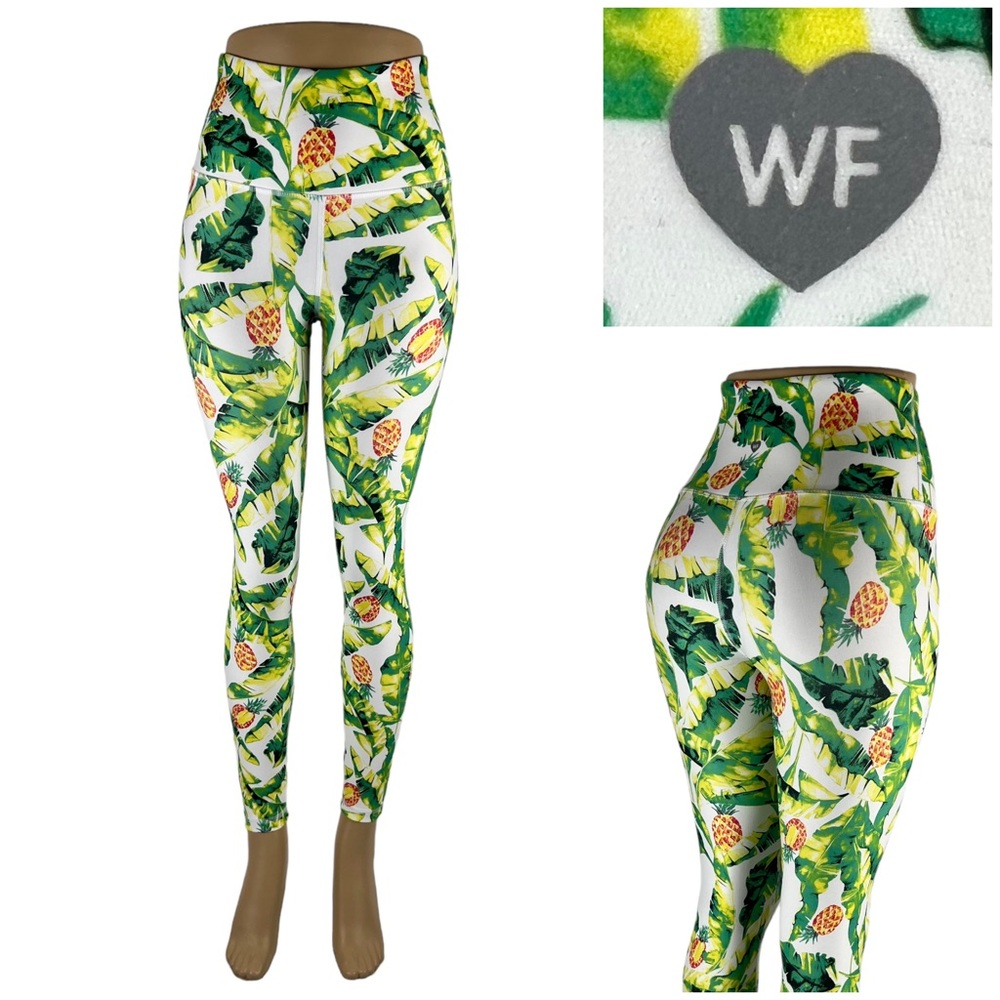 Wildfox Womens Small Leggings Polyester Blend Leaves Pineapple Green Leaves EUC